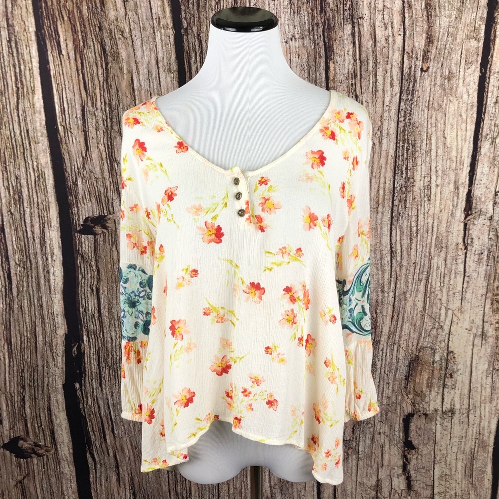 O'Neill High Low Hem Boho Peasant Blouse Top Sz XS